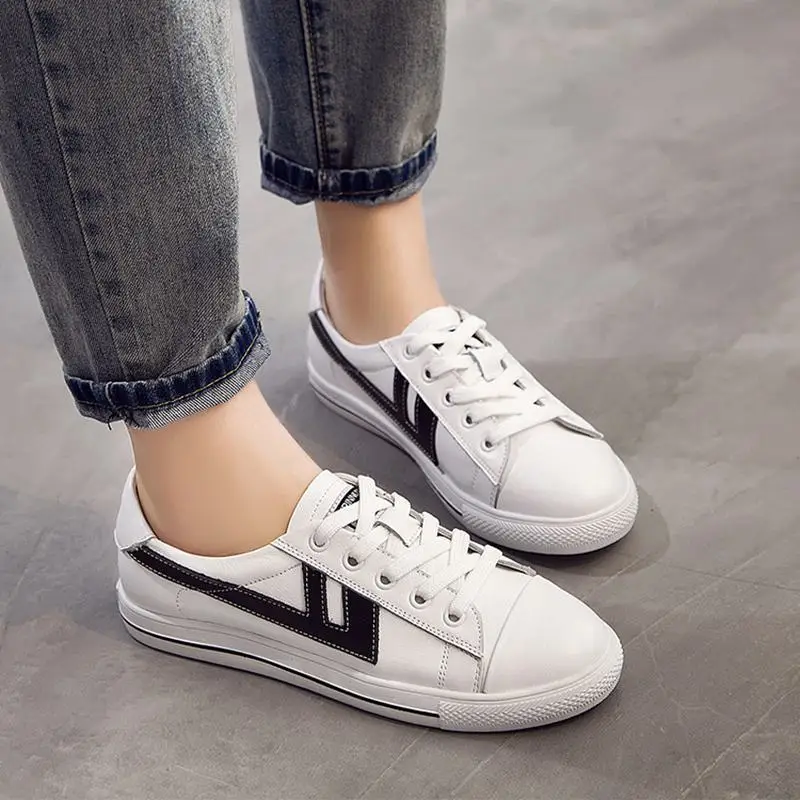 Casual Femmes Mode De Noir rouge Plat Chaussures Avec Sauvages Nouveau Cuir Printemps 2018 Simples Fztq0K