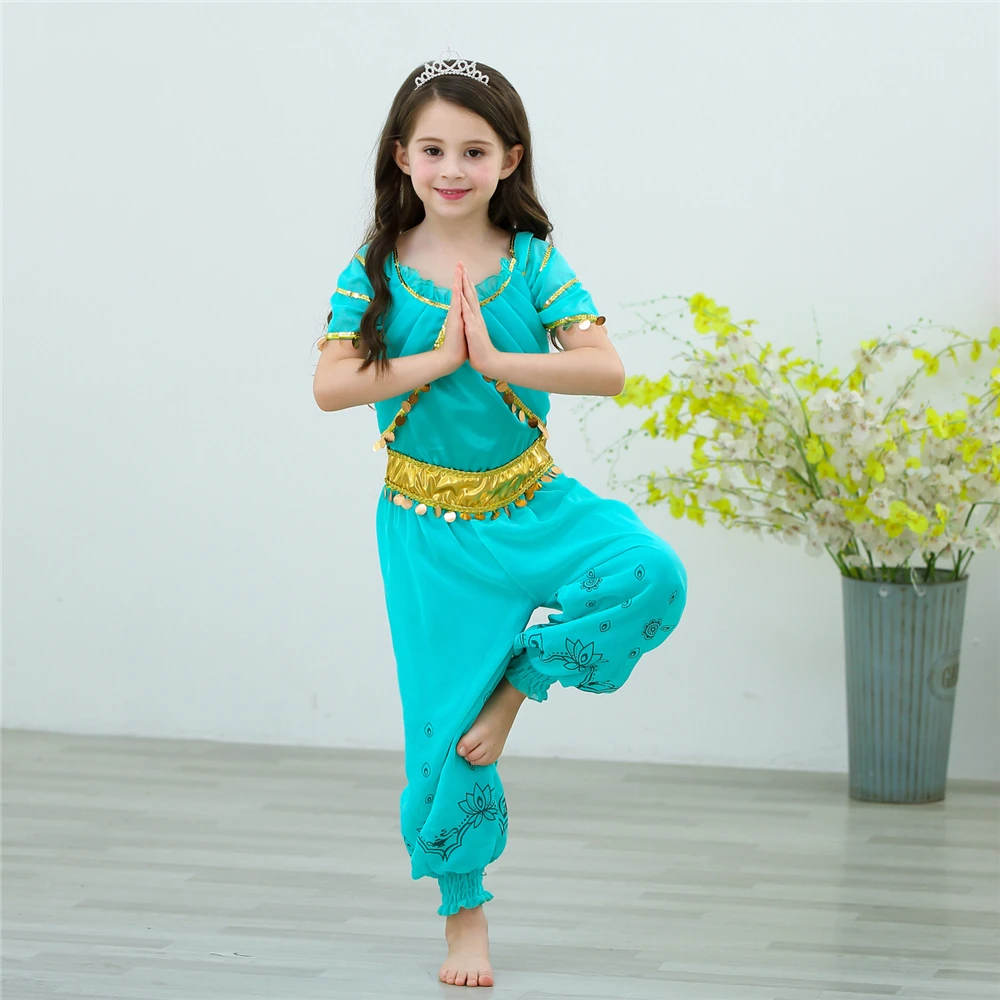 

Jasmine Princess Cosplay Costume Fancy Princess Dress Jumpsuit for Girls Kids Halloween Sequined Child Arabian Costumes Jumpsuit