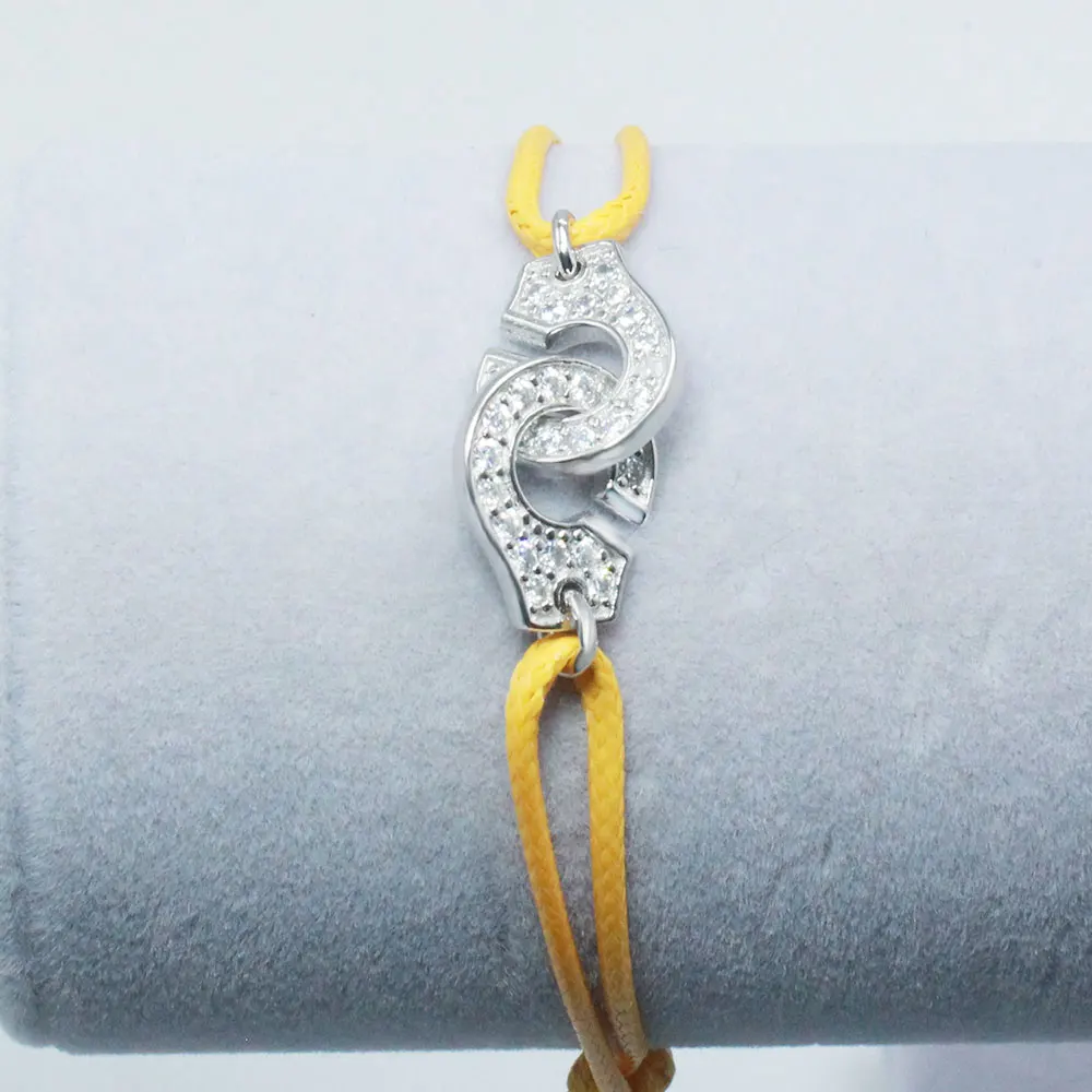 Франция популярные ювелирные изделия 925 стерлингового серебра браслет наручники для мужчин и женщин с веревкой Циркон Серебряный кулон браслет для мужчин - Окраска металла: Yellow