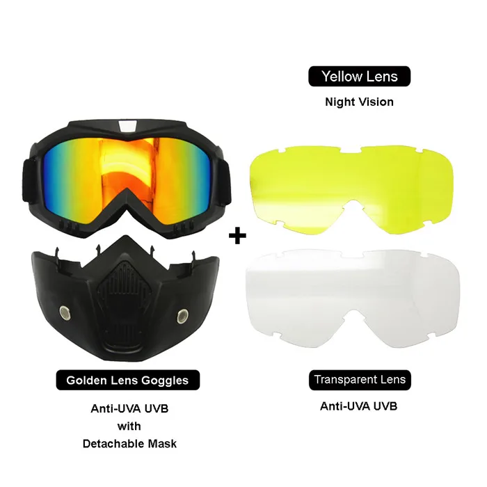 Мотоциклические очки, маска, съемный шлем, солнцезащитные очки, сменные, 3LS, комплект, защита, подкладка, ночное видение, дорожные, гоночные, УФ очки - Цвет линз: Golden 3LS Set