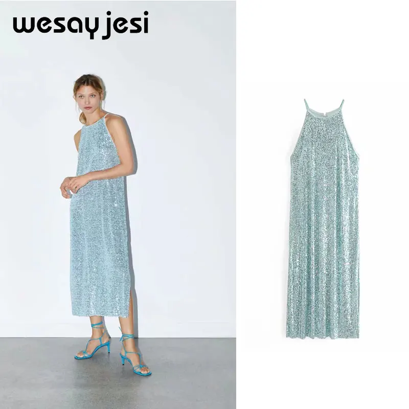 

2019 summer dress women vestidos england style sleeveless sequined solid long midi dress street vestidos de fiesta party dress