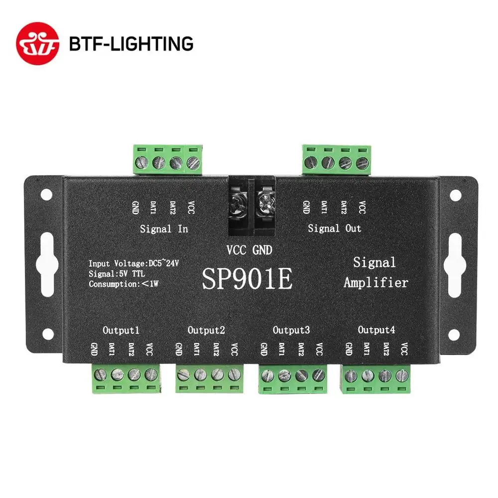 SP901E SPI усилитель сигнала для WS2812B WS2811 WS2813 пикселей RGB Светодиодные полосы сигнала ретранслятор адресуемых Мечта Цвет ленты DC5-24V