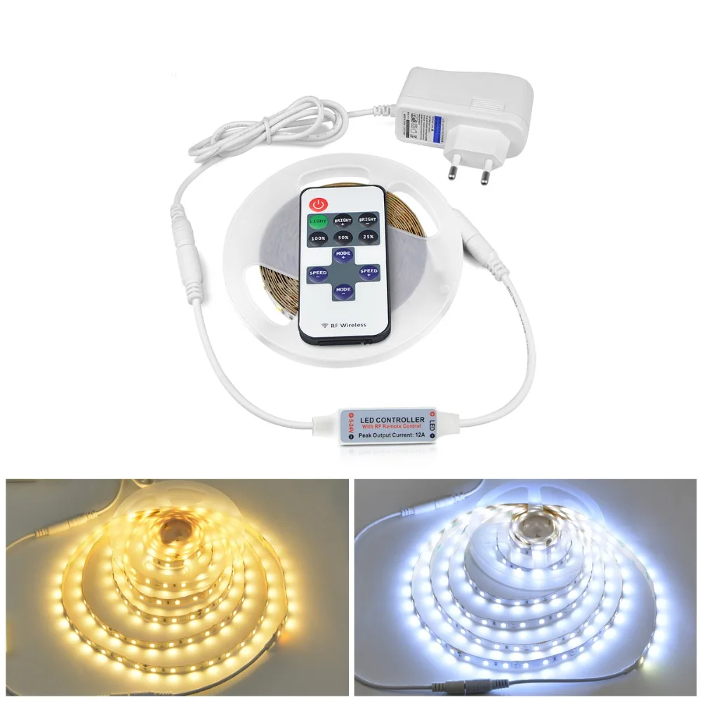 

Super Bright 4040 SMD LED Cabinet Light Strips RF Remote Control Dimmable Closet Kitchen Wall Lamp Tape 5m DC 12V Power Adapter