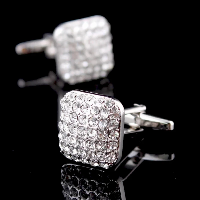 

Bridegroom Wedding Party Business Men French Shirts Cuff Links White Crystal Zircon Cufflinks Silvery Cufflink With Gift Bag