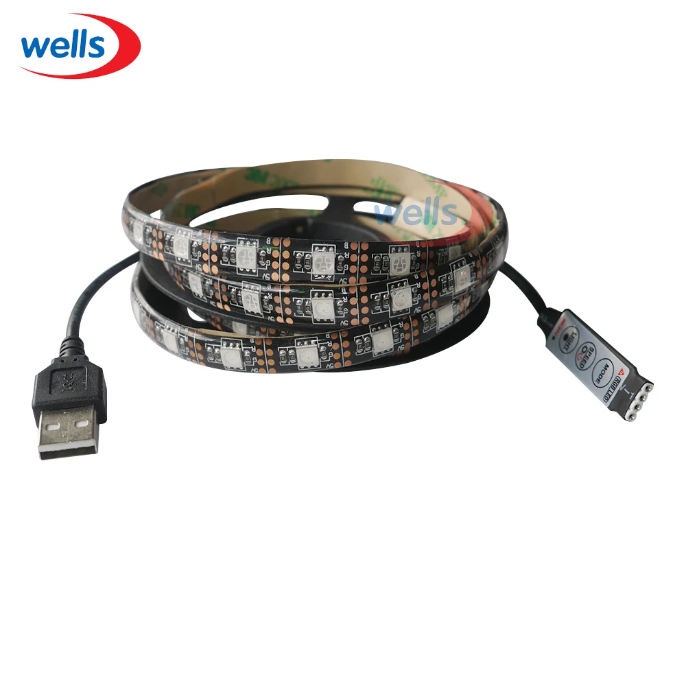 Светодиодный 1 м USB RGB 5050 5 в Светодиодная лента 60 s/M ТВ фон освещение черная