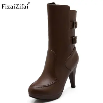 

Coolcept Size 33-43 Women Half Short Snow Boots Metal Buckle High Heel Boots Warm Fur Shoes For Winter Botas Women Footwears