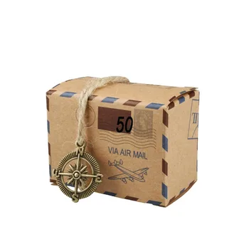 

50set/bag Candy Gift Boxes DIY Kraft Retro Post Mail Style Wedding Party Favor Box Xmas Cookie Treat Goody Paper Bags