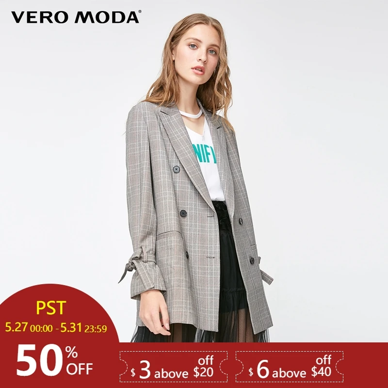 Vero Moda блейзер в клетку с лентами на рукавах | 318308529