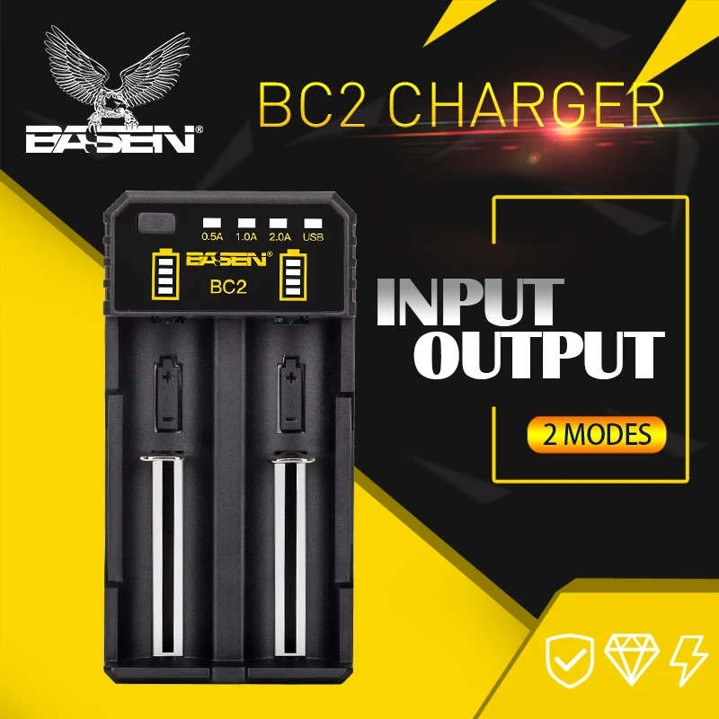

BC2 Basen Electronics charger display screen 18650 battery charger 18650 battery lithium usb portable LED 2 slot