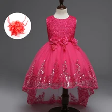 Детское элегантное вечернее платье для девочек красные, ярко-розовые, фиолетовые, белые, Детские торжественные платья с большим бантом, Детские Свадебные халаты с поясом