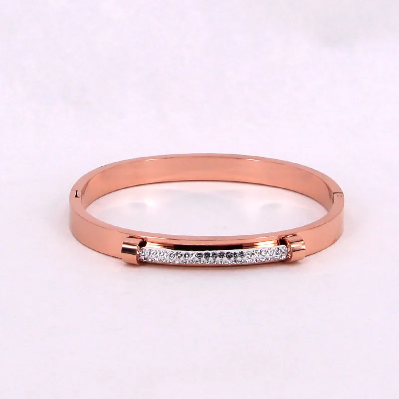 Модный трубчатый браслет из нержавеющей стали с кристаллами и круглым винтом, серебряный, розовый, золотой цвет, Женский праздничный свадебный подарок