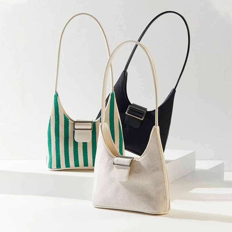 

Casual Solid Canvas Women Handbags Vintage Hasp Striped Totes Bags For Women Shoulder Bags Luxury Designer Bag Ladies Hand Bags