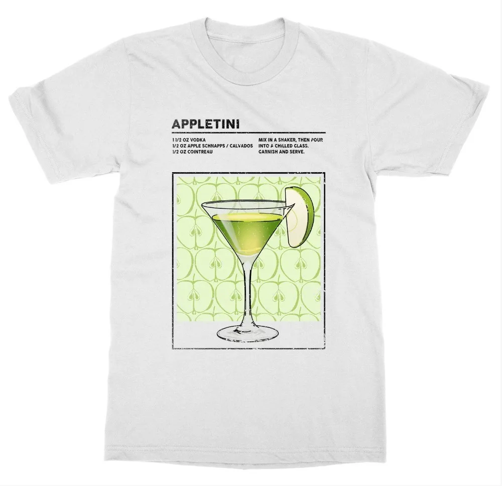 Appletini Футболка смешанный напиток коктейль алкогольный бармен выпивка Счастливый час ликер Новая модная брендовая футболка с круглым вырезом и принтом