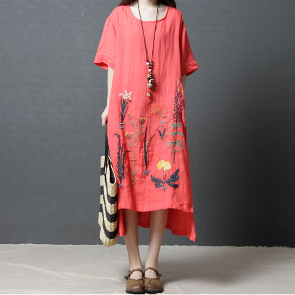 

Summer Dress 2019 Ladies Korean Version Of The Loose Dresses Women Clothes Jupe Comfortable Ramie Embroidered Dress Freeshipping