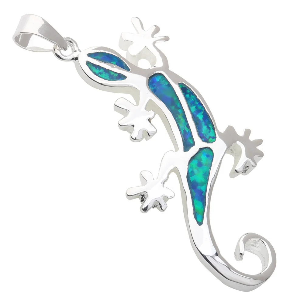 

Alluring House lizard 20*35mm Black Fire Opal Silver Handmade Animal Pendant P9076