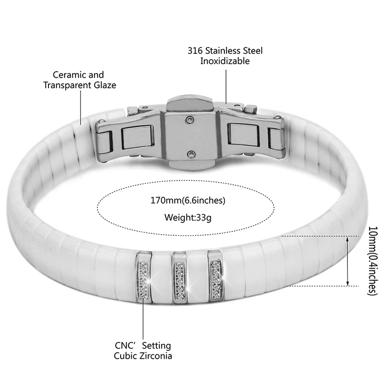 Здоровые гладкие керамические ювелирные изделия из нержавеющей стали серебряного цвета с черным белым керамическим браслетом женские браслеты и браслеты для подарков
