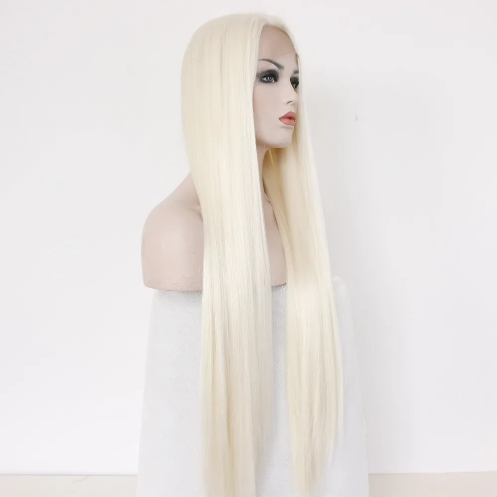 Fashion Long Straight White Blonde Heat Resistant Synthetic Hair Lace