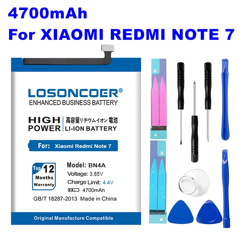 

LOSONCOER BN4A 4700mAh Batteries For Xiaomi Redmi Note7 Note 7 M1901F7C BN4A Phone battery+Gift tools +stickers
