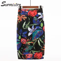 Surmiitro 28 цветов геометрический цветочный принт юбка для женщин 2019 сезон: весна-лето офисные женские туфли Высокая талия женский миди юбка