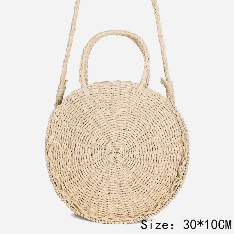 CARCHI соломенная сумка женская свежая сумочка Винтажная ручная плетёная ротанговая круглая сумочка вязаные сумки-мессенджеры для женщин - Цвет: Beige Big
