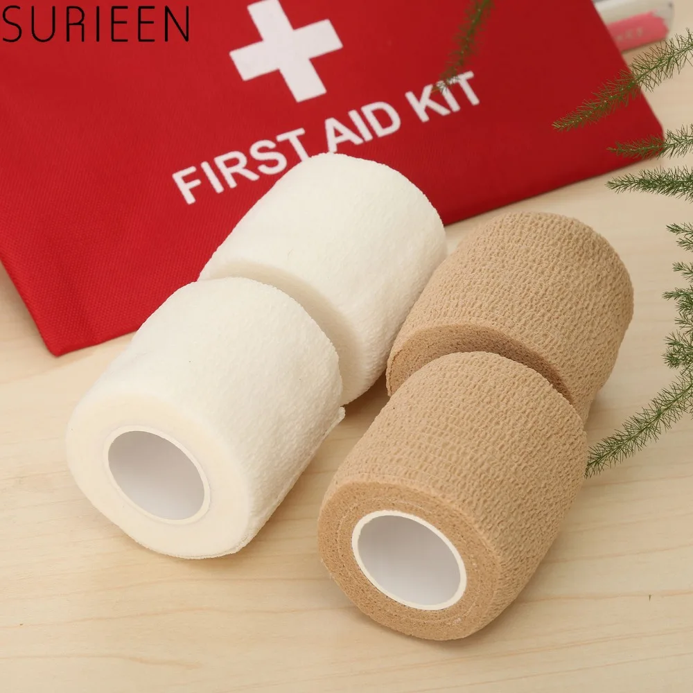2pcs 2.5cm * 4.5m Medical Non-woven Self Adhesive Bandage Elastic Stretch Wrap Tape Sport Emergency Kits First Aid Tactical Pads
