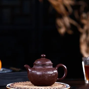 

Dark-red Enameled Pottery Teapot Famous Manual Raw Ore Purple And Zhu Mud Goldfish Pitcher Kungfu Online Teapot Tea Set Suit