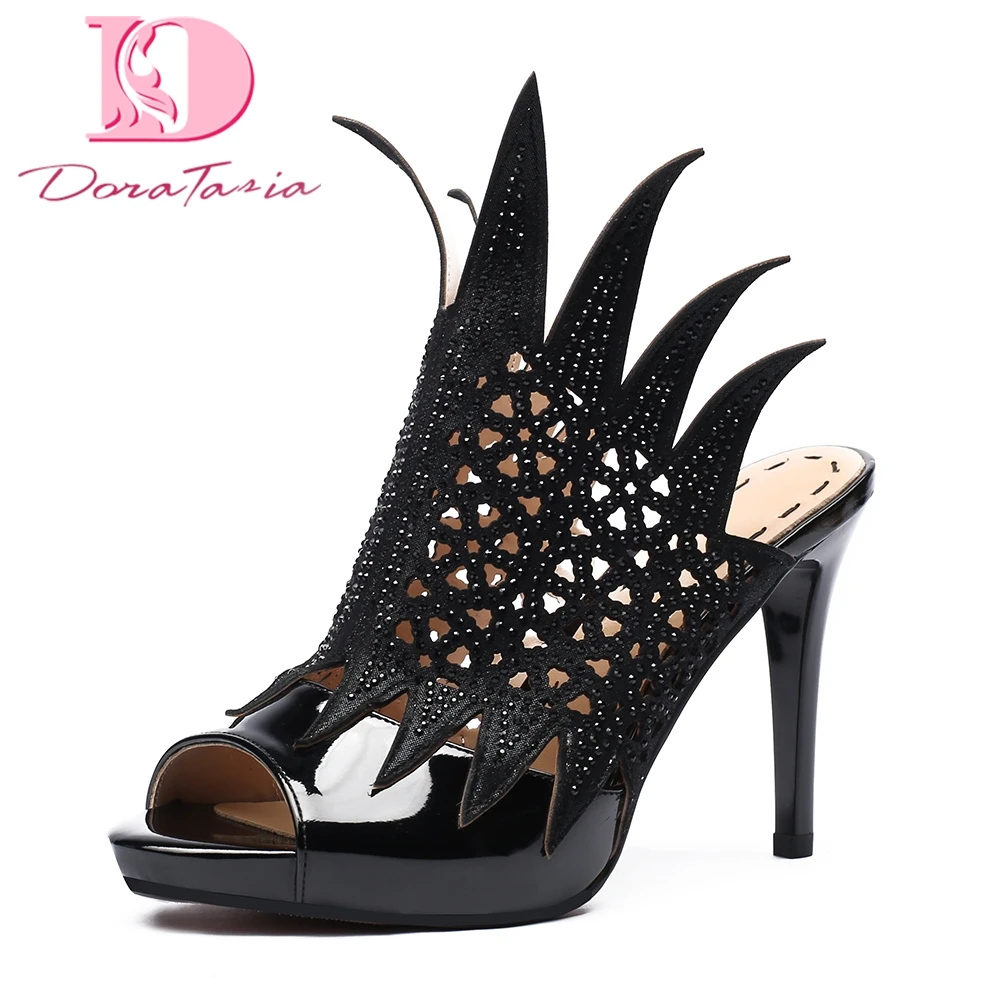 DoraTasia 2018 brand design crystals platform Summer Mules Pumps Shoes Woman sexy thin High Heels Party prom Women Shoes bonjomarisa 2018 summer brand sexy women mules print patent leather pumps crystal high heels party wedding shoes woman