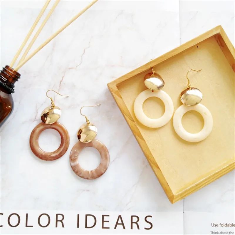 Round Acrylic Sheet Metal Disc Pendant Earrings Ear Clips European And