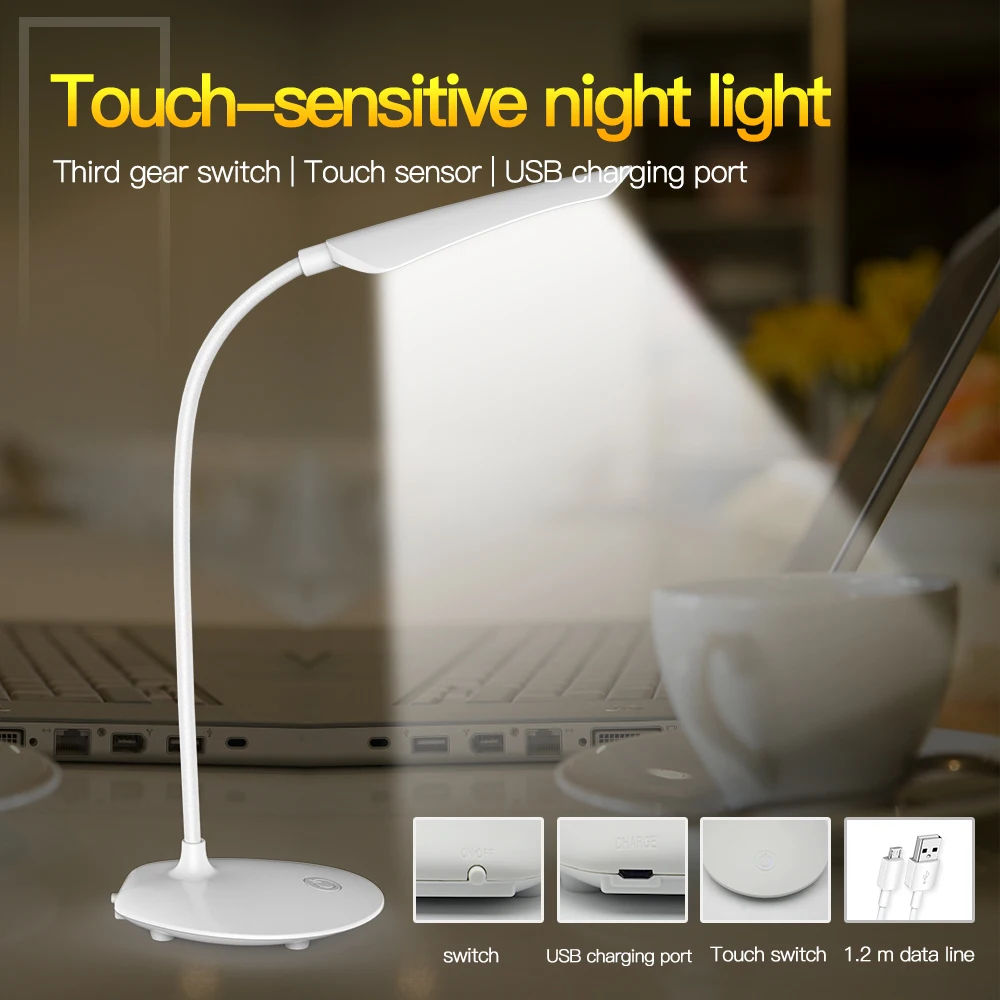 

JXSFLYE USB Rechargeable 16 LED Sensor Touch Switch 3 Gears Desk Lamp Eye Protection 5W Table Lamp for Chiildren Room Reading