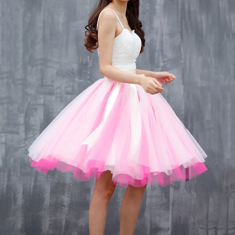 

Custom Made High Waist Pink Tulle Skirt Women 2019 Party Elastic Waist Long Girl Princess Skirt Sun Fluffy Tutu Skirt Femme