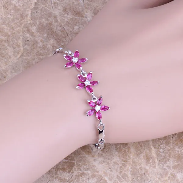 

Excellent Red Cubic Zirconia 925 Sterling Silver Link Chain Bracelet 7 - 8 inch For Women S0297