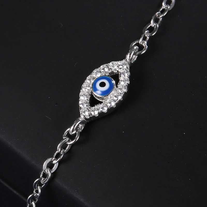 ELESHE Brand Link Chain Clear CZ Bracelet 925 Sterling Silver Blue Lucky Eye Crystal Charm Bracelet for Women Pulseira Jewelry