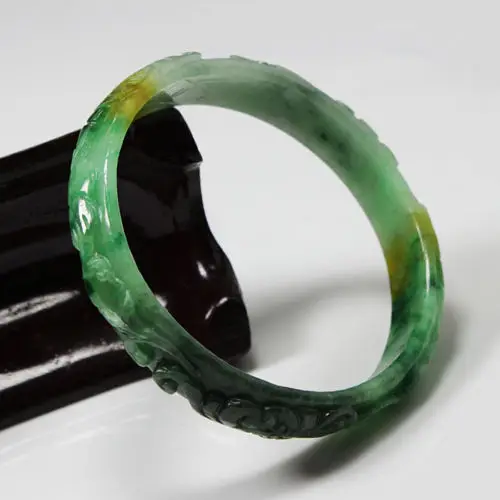 

free shipping 932 BEAUTIFUL CHINA HAND-CARVED EMERALD GREEN JADE GEMS BANGLE BRACELET