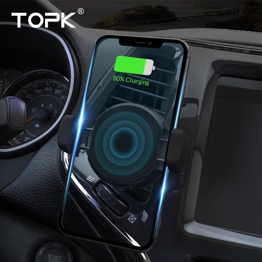 

TOPK 10W Car Wireless Charger for iPhone Xs Max Xr X 8 Plus Fast Wireless Charging Car Phone Holder for Samsung S10 Note 9 S9 S8