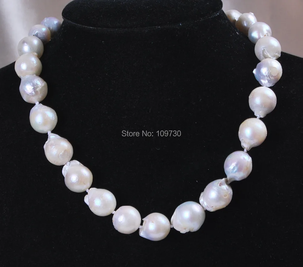 

Jewelry 002754 Big 12-16mm Genuine Natural South Baroque White Akoya Pearl Necklace 18