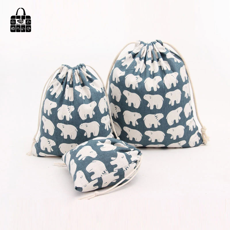 

1pcs Polar bear 100% cotton bag Travel Accessories Clothes underwear shoes kids toy Storage Pouch Luggage Packing Organizers bag