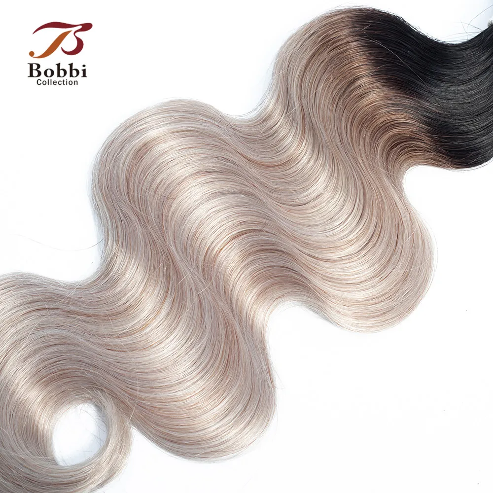 BOBBI COLLECTION 2/3 Bundles With Closure Ombre White Grey Peruvian Body Wave Hair Pre-Colored Remy Human Hair Extensions