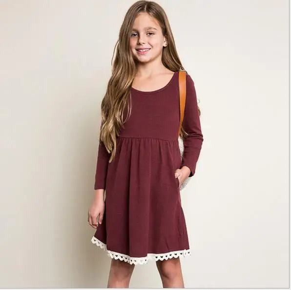 

Christmas Teenager Crochet Lace Cotton Dresses 2016 Junior Fashion Princess Dress Big Kids Girl Autumn winter Clothes