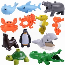 Конструктор Duplo, морские животные, Акула, Кит, гиппокамп, краб, осьминог, большие строительные блоки, игрушки для детей, Duplo, животные