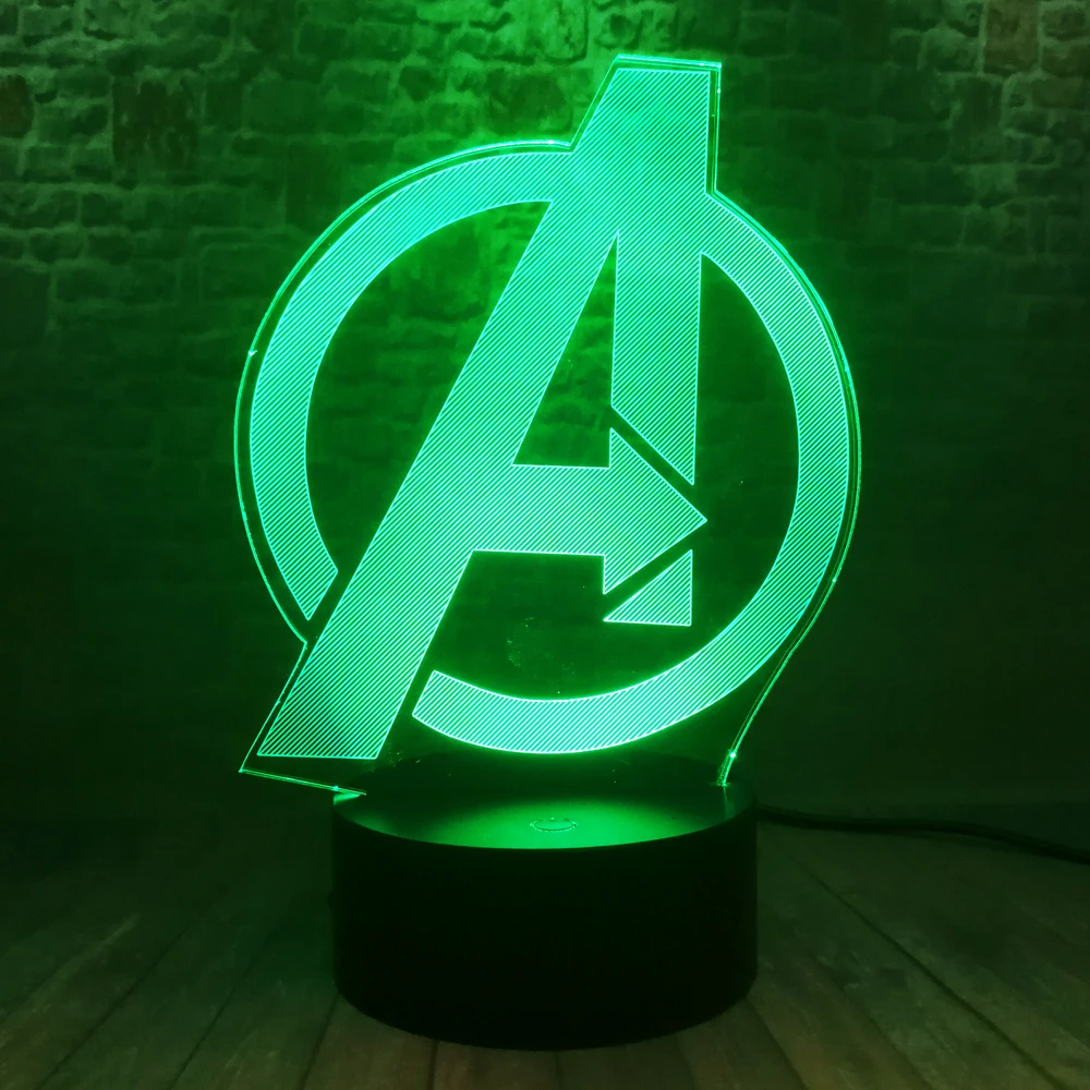 Творческий Мстители 4 знак Модель LOGO супер героя Marvel легенды 3D RGB светодиодный ночной Светильник детские игрушки Рождественский подарок стол Украшения в спальню