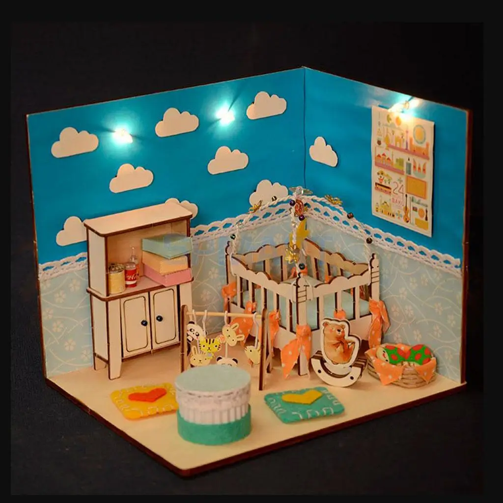 1/24 Dollhouse Miniature DIY Kit 3D Detachable Dolls House Baby Bedroom Model Kids Puzzle Toy Christmas Gift 