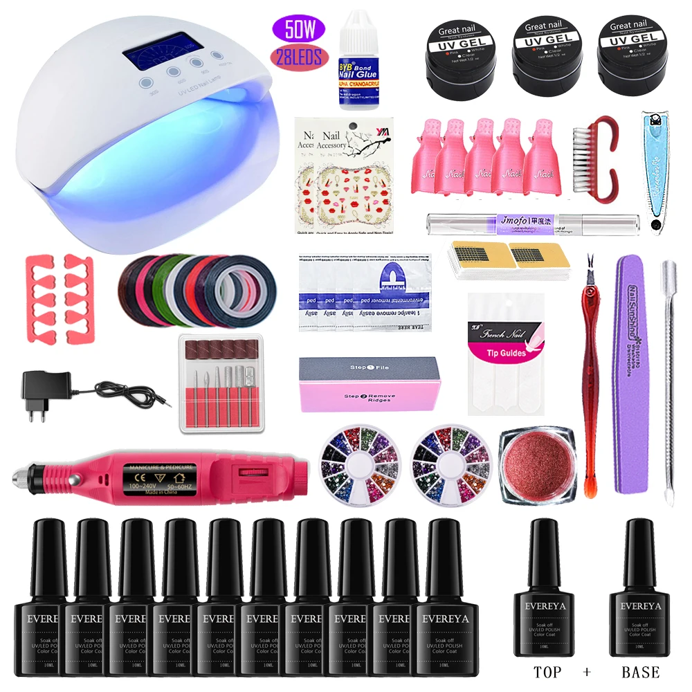 Набор для ногтей гель-набор для маникюра сушилка с УФ-лампой маникюрный набор 10 шт. Гель-лак для ногтей отмачиваемый маникюрный набор для инструментов для дизайна ногтей