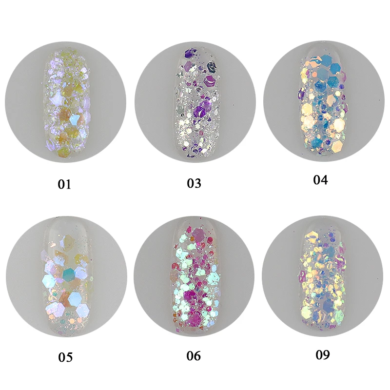 Единорог хлопья ногти блеск микс шестиугольник радужные голографические блестки зеркало с русалкой нерегулярные блестки пайетки для поделок ногтей