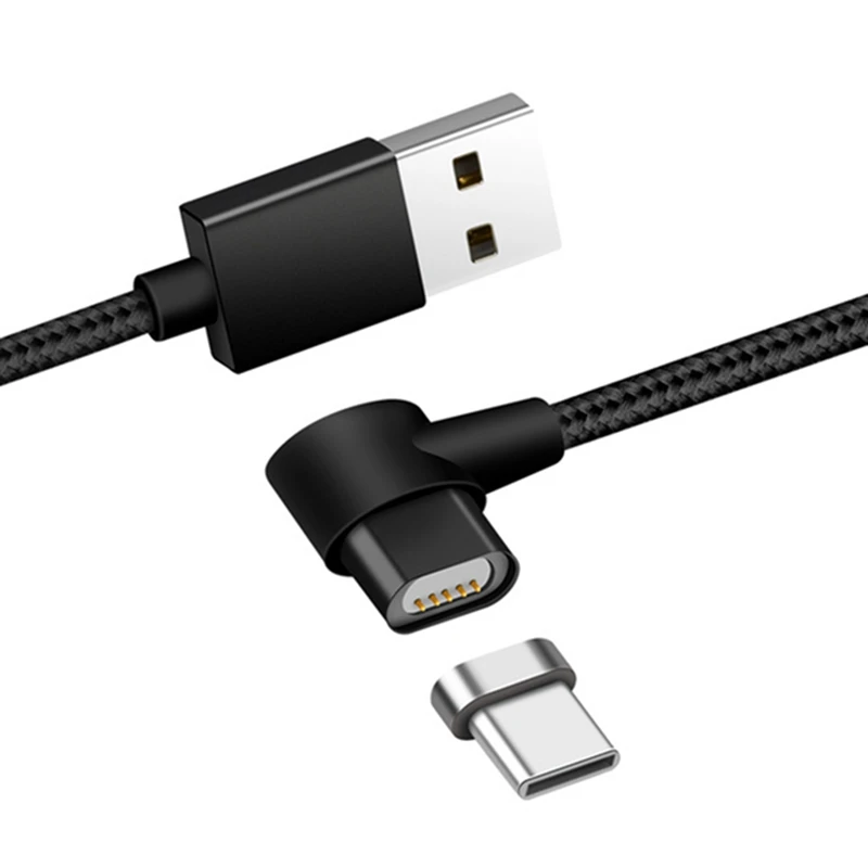 Магнитный кабель usb type C с углом 90 градусов, l-образный кабель, кабель usb type C, 1 м, нейлоновая оплетка, светодиодный индикатор, магнитный кабель для зарядки и синхронизации данных