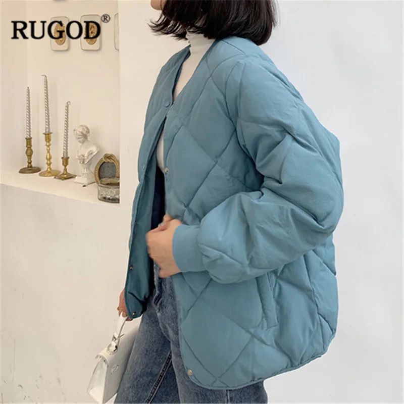 RUGOD модное однотонное плотное зимнее пальто для женщин, элегантное с ромбовидным узором, с длинным рукавом, парка, куртки для женщин, пальто с хлопковой подкладкой Befree