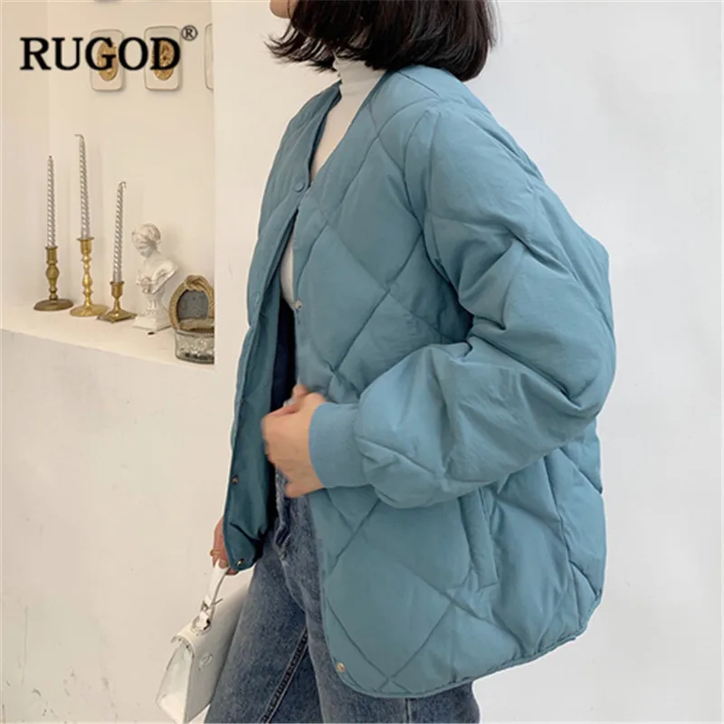 Модное однотонное плотное зимнее пальто RUGOD женская элегантная парка с длинным