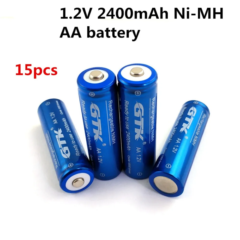 

GTK promotion ! 15pcs Rechargeable AA NiMH 1.2V 2400mAh for flashlights torch RC toys personal facimile machines screwdrivers