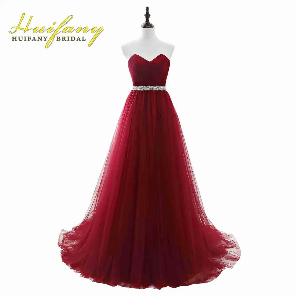 

Sweetheart Backless A-line Formal Evening Dress Crystal Beaded Sash Lady Sleeveless Long Gowns Lace-up pleat Ceremony Dress 2019