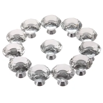 

DRELD 12Pcs 40MM Crystal Glass Diamond Door Knobs Kitchen Cabinet Drawer Knobs Furniture Handles+36Pcs Screws Home Decorating