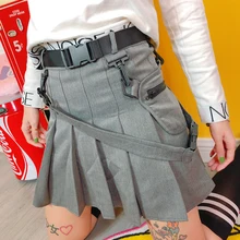 Высокая талия плиссированный холщовый ремень с пряжкой мини карманные аксессуары тренировочные для бегунов юбка Уличная карго сексуальное элегантное для вечеринки и клуба панк